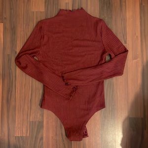 Burgundy mock neck bodysuit